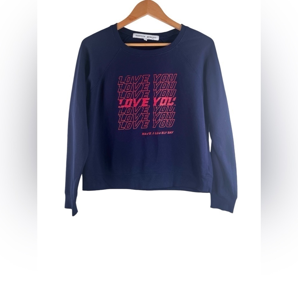 Rebecca Minkoff Jennings Love You Graphic Sweatshirt Navy Red Size Large